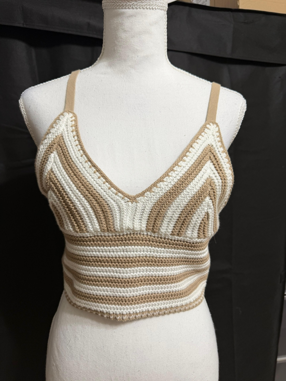 Hollister Crochet Striped Crop Top in Cream and Tan